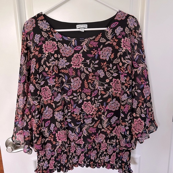 Sam & Jess Smocked-Waist Floral Top with Kimono Sleeves - Picture 1 of 5